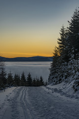 Fototapeta na wymiar Morning with sunrise in Jeseniky mountains
