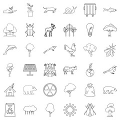 Ecology icons set, outline style