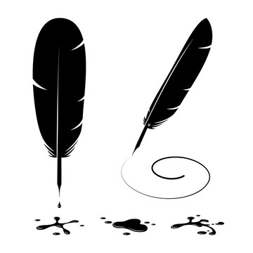 Feather Pen And Ink Blots Silhouettes