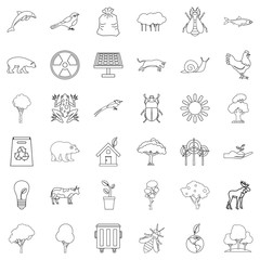 Animal icons set, outline style