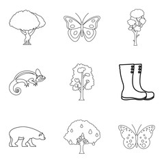 Healthy forest icons set, outline style