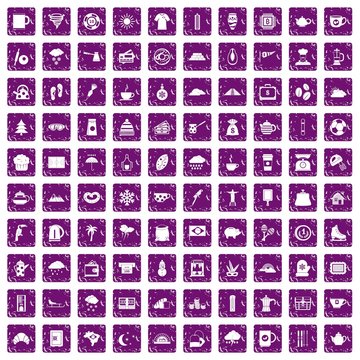 100 coffee cup icons set grunge purple
