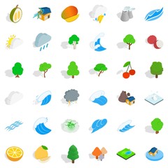 Cold season icons set, isometric style