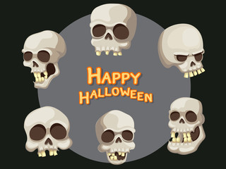 Set of Skull cartoon vector Halloween on Background