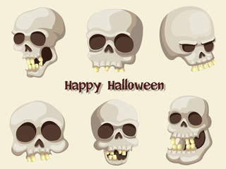 Set of Skull cartoon vector Halloween on Background