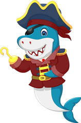 Fototapeta premium silny pirat kreskówka rekin macha z uśmiechem