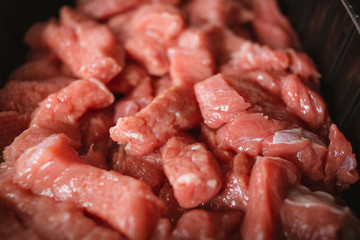 Fresh raw sliced meat beef strips stroganoff