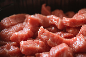 Fresh raw sliced meat beef strips stroganoff