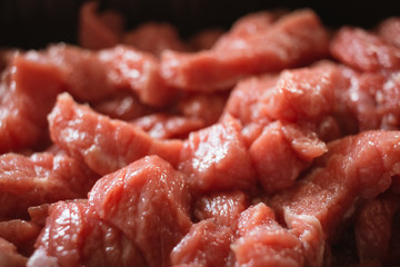 Fresh raw sliced meat beef strips stroganoff