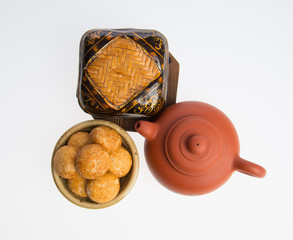 Peanut cookies or Chinese traditional peanut cookies on a background.