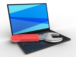 Obraz na płótnie Canvas 3d laptop computer and wrench