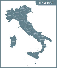 The detailed map of the Italy with regions