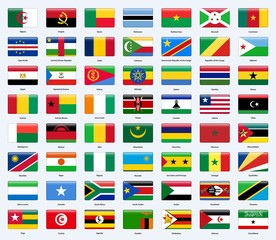 All flags of the countries of Africa. Rectangle glossy style.