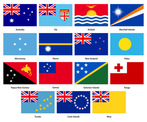 Obraz na płótnie Canvas Set of all flags of the countries of Oceania