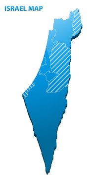 Highly detailed three dimensional map of Israel with regions border
