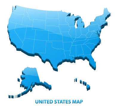 Highly detailed three dimensional map of USA with regions border. United States of America.