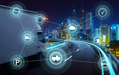 Morden city and smart transportation and intelligent communication network of things ,wireless connection technologies for business .