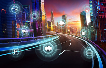 Morden city and smart transportation and intelligent communication network of things ,wireless...