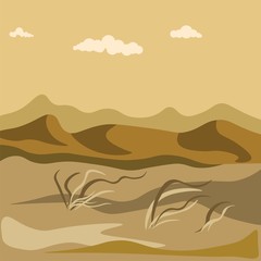 Fototapeta na wymiar Autumn in desert with sand hills and yellow grass bundles