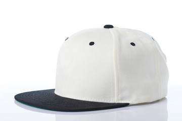 Angle view on white baseball cap