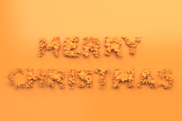 Liquid orange Merry Christmas words with drops on orange background