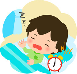 目覚ましが鳴っても起きない男の子