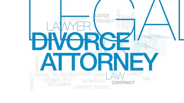 Divorce attorney animated word cloud, text design animation. Kinetic typography.