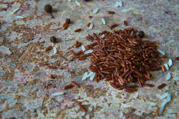 Red and white asian rice top view