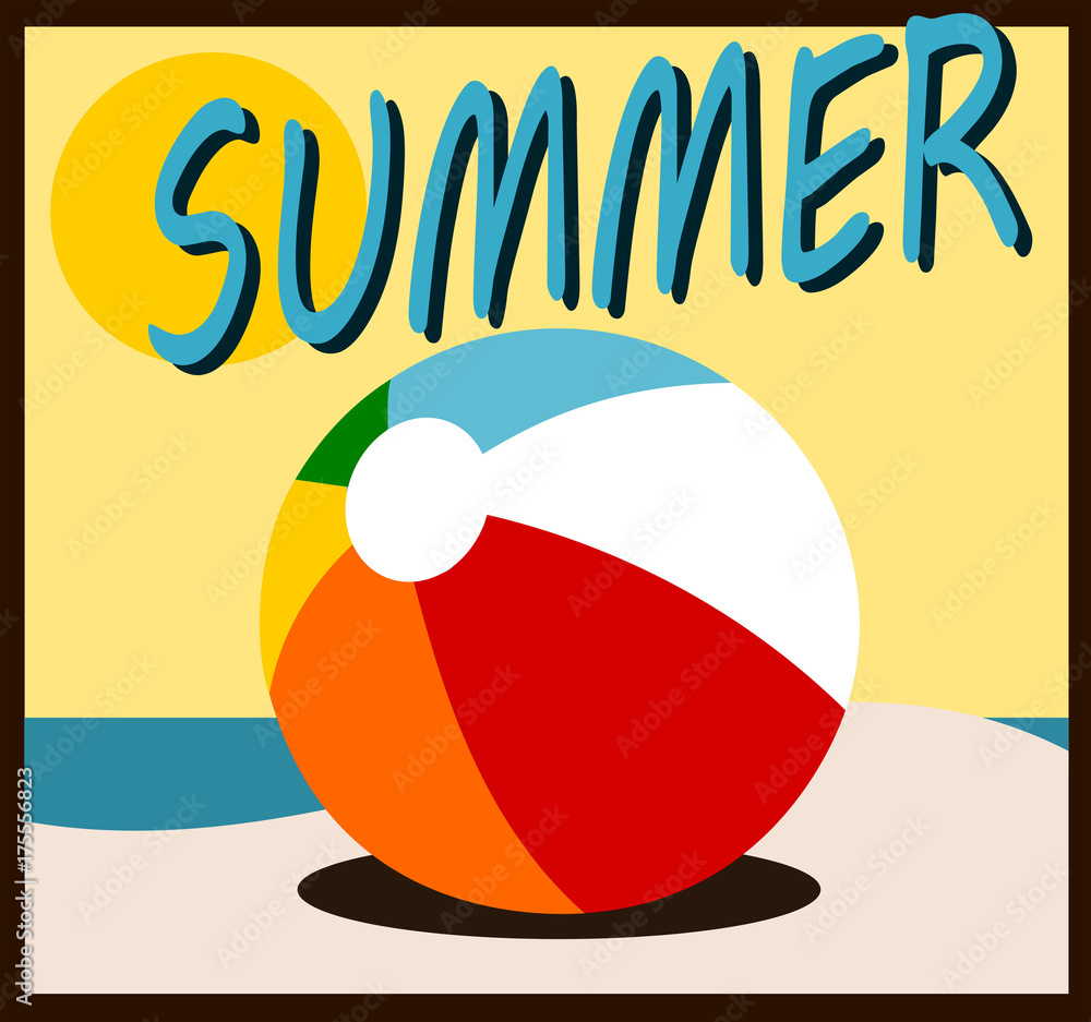 Wall mural summer design with beach ball on sand