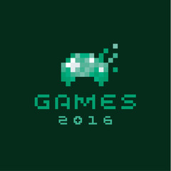 Consoles joystick vector gaming pixels flat style design on a green background © DesignerVectoros