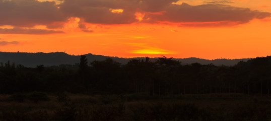 Beautiful sunset behind the mountains.