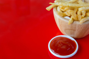 Fresh Potatoes Tasty french fries with ketchup fast food products