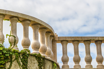 Fototapeta premium Terrace with concrete architectural balusters on a high mountain.