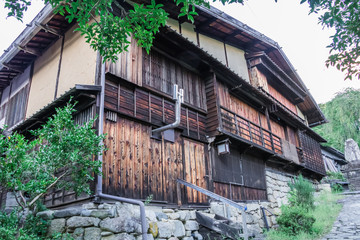Kiso valley is the old  town or Japanese traditional wooden buildings   in Narai-juku , Nagano Prefecture, JAPAN.