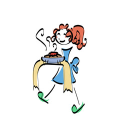 Doodle stickman illustration concept. Cooking woman with tasty food