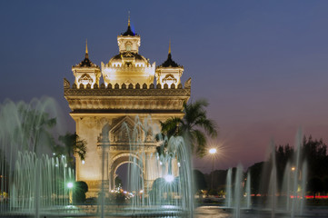 Patuxay or Patuxai Victory Monument, architectural landmark of Vientiane, capital city of Laos