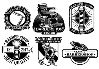 Barbershop badge design set