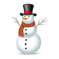Christmas snowman isolated on white background. Vector illustration