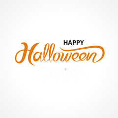 Halloween banner calligraphy.Halloween trick or treat party celebration.Happy Halloween vector lettering.Holiday calligraphy with spider and web for banner,poster,greeting card,party invitation.