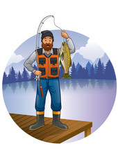 fisherman with beard show his catch