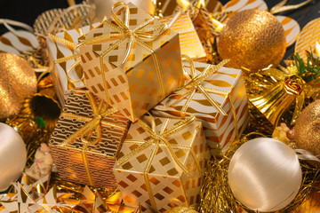 Luxury Gold Themed Holiday Greeting Card with Gift Boxes