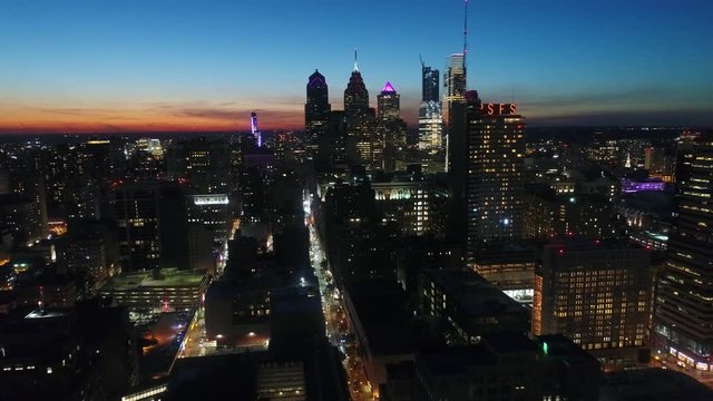 Aerial View Center City Philadelphia Just After Sunset