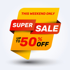 Super sale discount banner design. Layout for online shopping, product, promotions, website and brochure.Special offer 50% off. Vector template background.