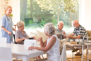 Seniors in living room