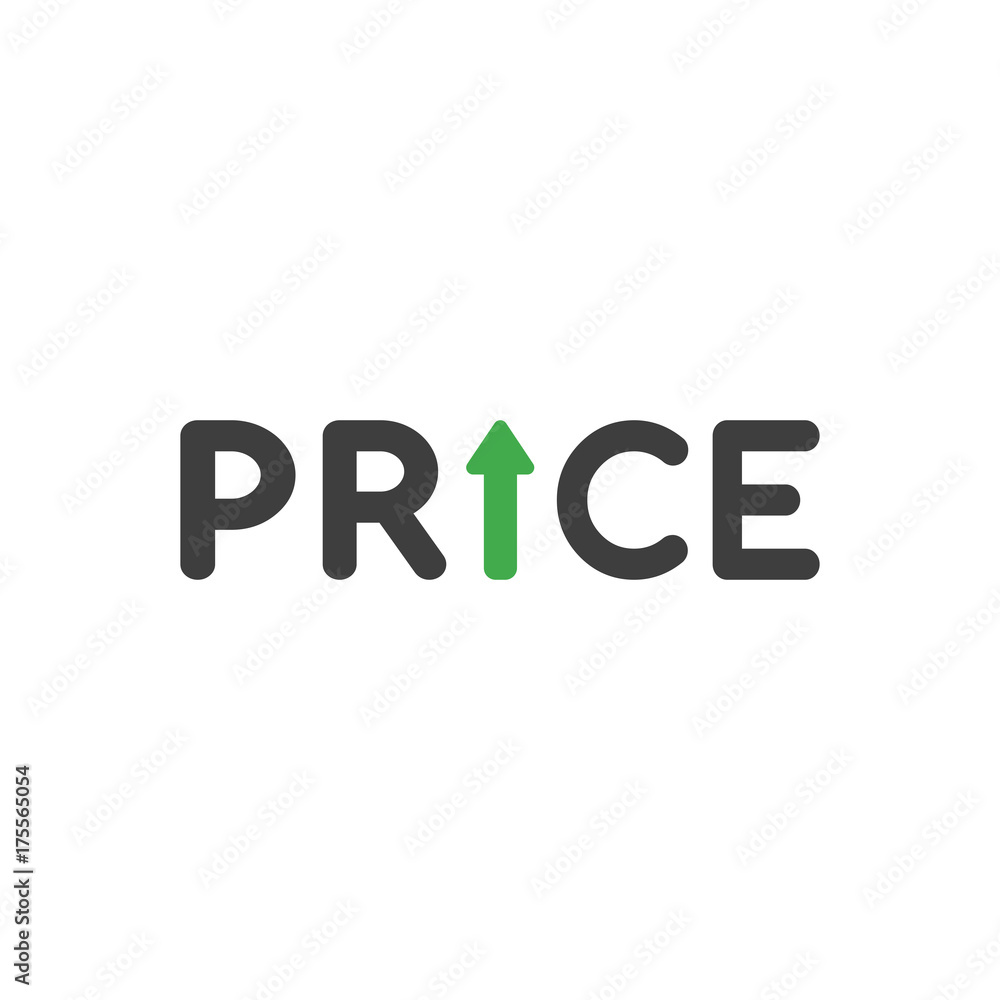Poster flat design vector concept of price word with arrow moving up