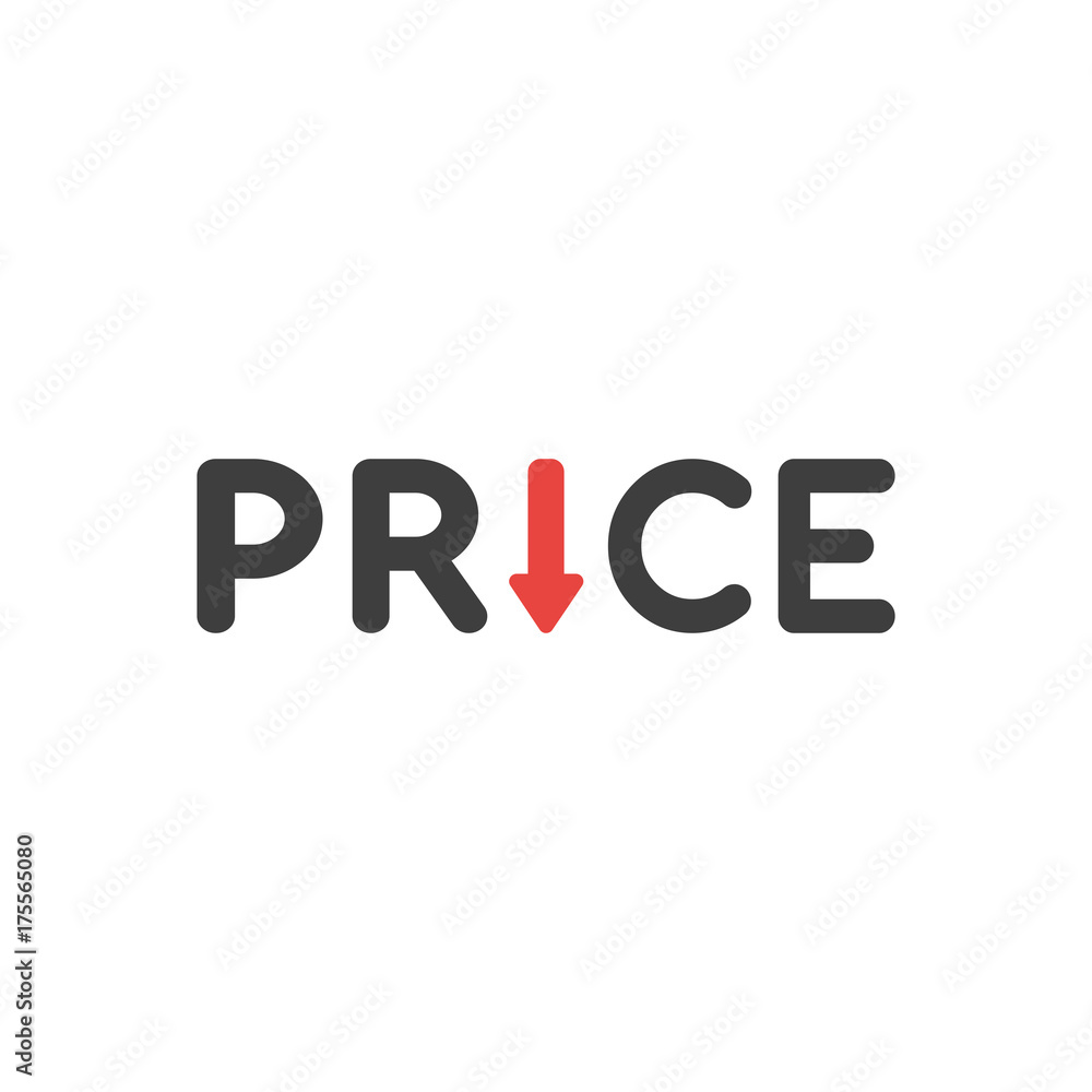 Poster flat design vector concept of price word with arrow moving down