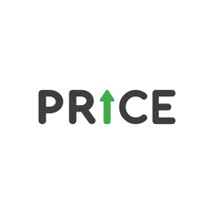 Flat design vector concept of price word with arrow moving up