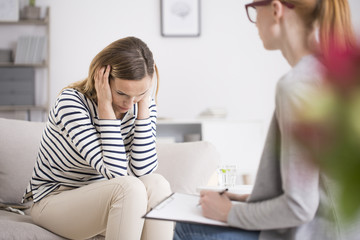 Woman during meeting with psychiatrist