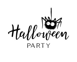 Halloween vector lettering. Holiday calligraphy with a spider.