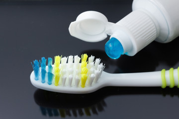 Macro shot toothbrush with toothpaste